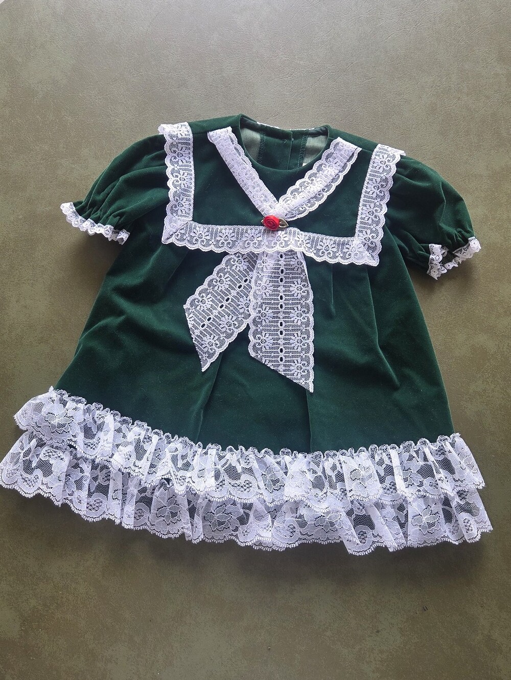 Little Precious 18M Green Velvet Christmas Dress White Lace Holiday Toddler Girl